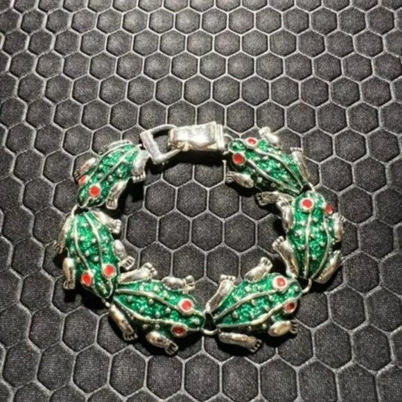 Frog Bracelet Green, Red, and Silver 18K White Gold Plated - Picture 1 of 1